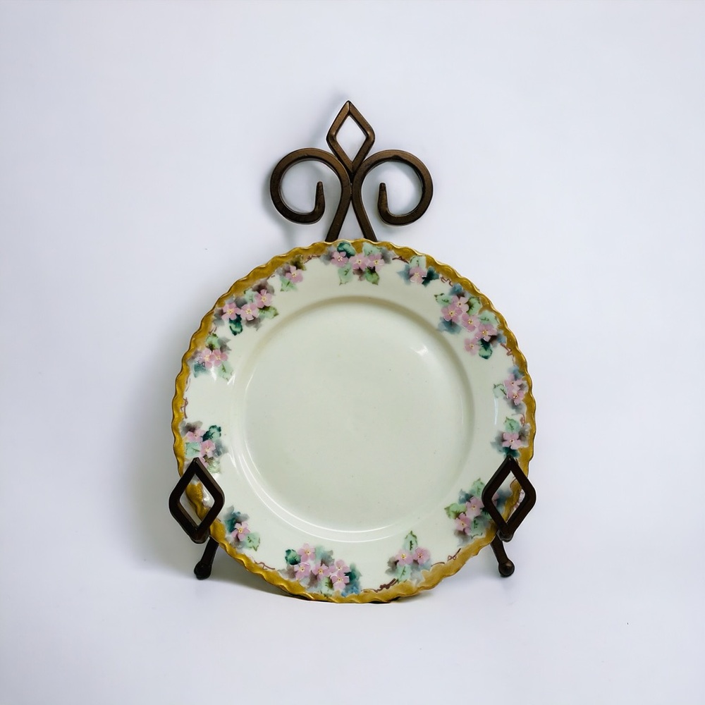 O&E.G. ROYAL AUSTRIA Plate Hand Painted Floral Flowers Porcelain Gold  - AS IS